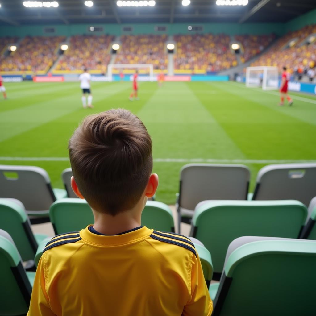 Aspiring footballer observing a professional match