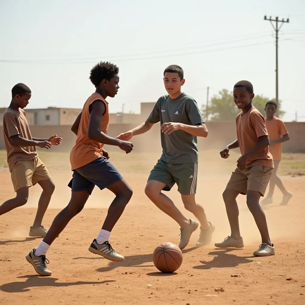 Young footballers practicing their skills, inspired by Grant and Little