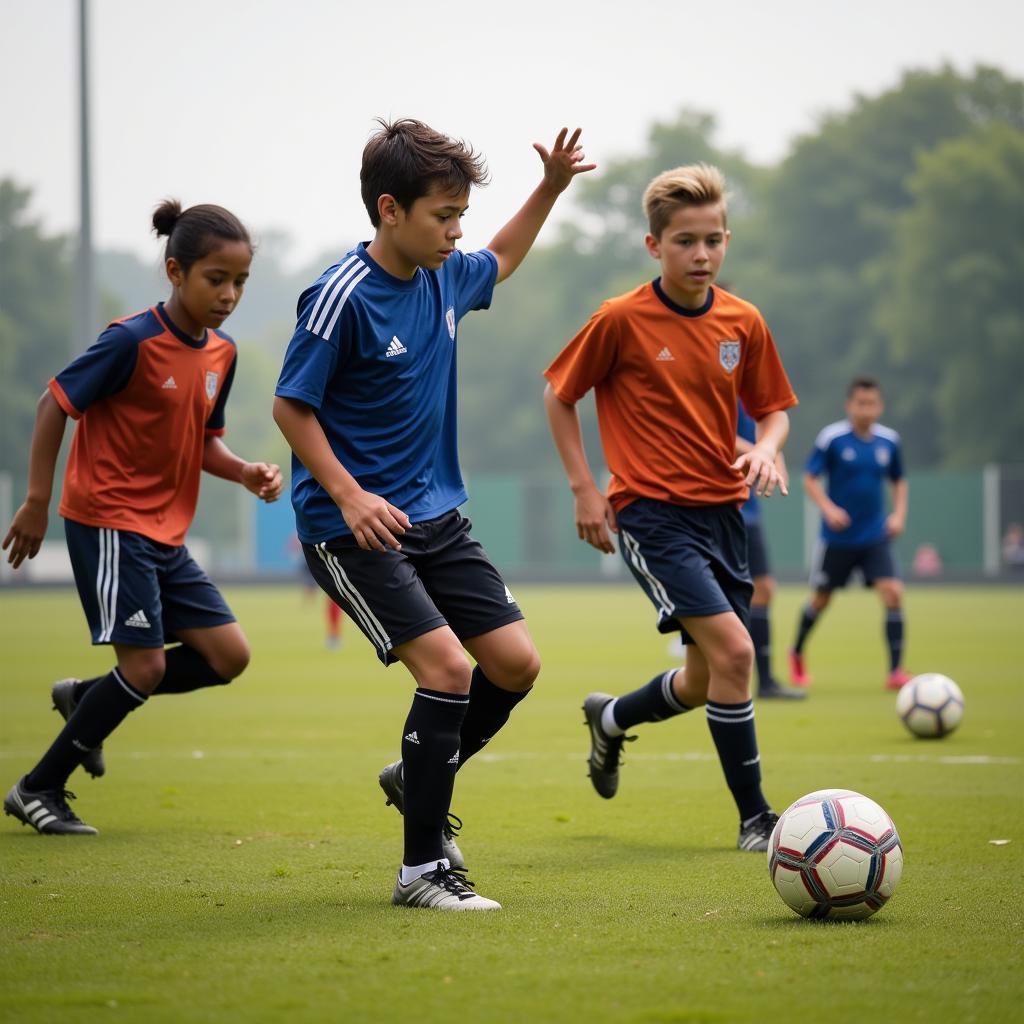 Young footballers practicing, drawing inspiration from Johnny Quintana