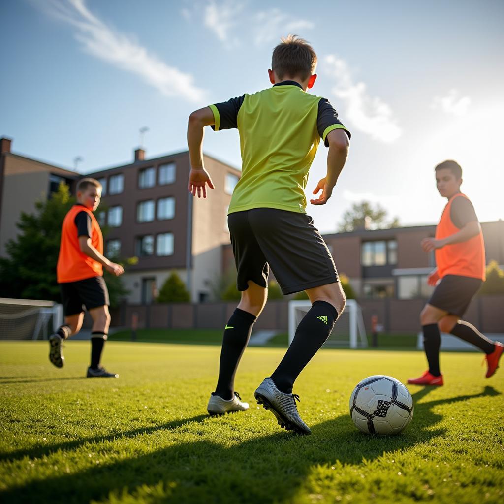 Young athletes training with JD Bat football boots