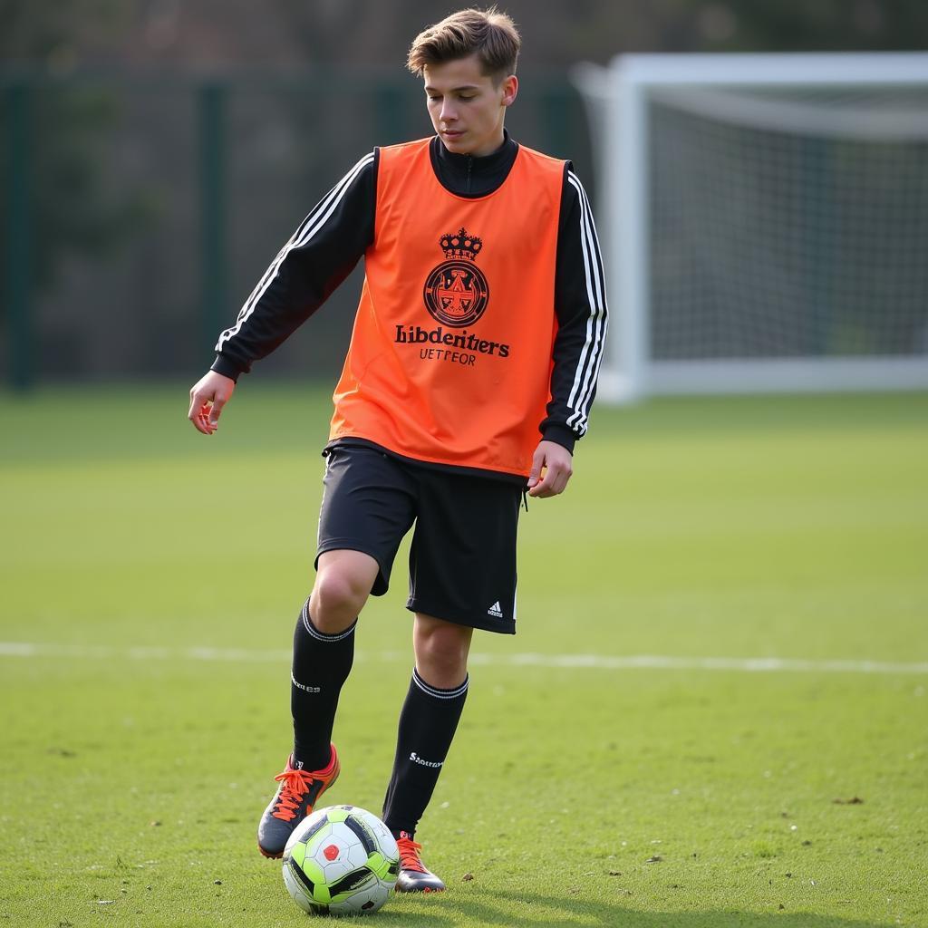 A young, aspiring midfielder diligently trains in the diamond home, honing his skills