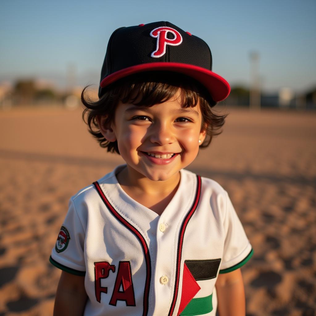 Young Palestinian Child Beams with Pride in Their Jersey