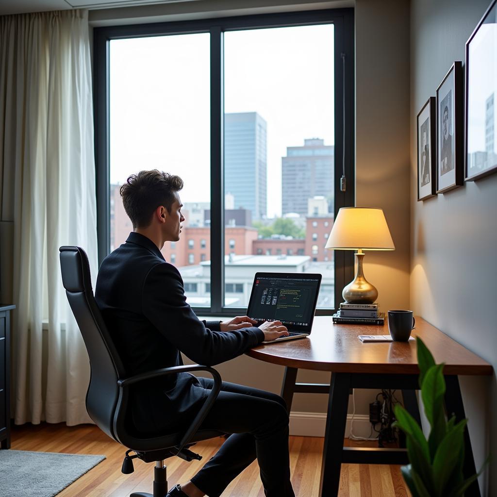 Young Professional Working From Home in Boston Apartment