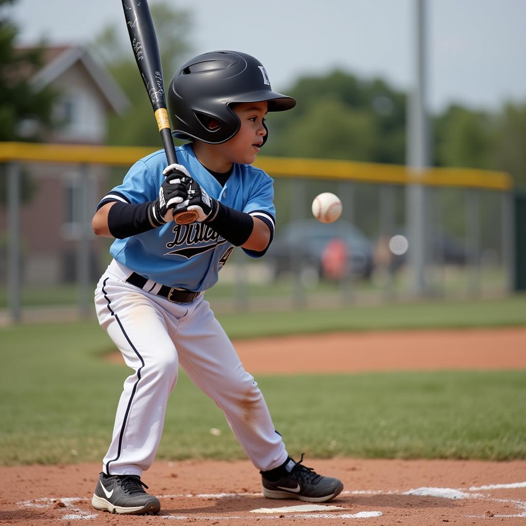 Young baseball player hitting a ball