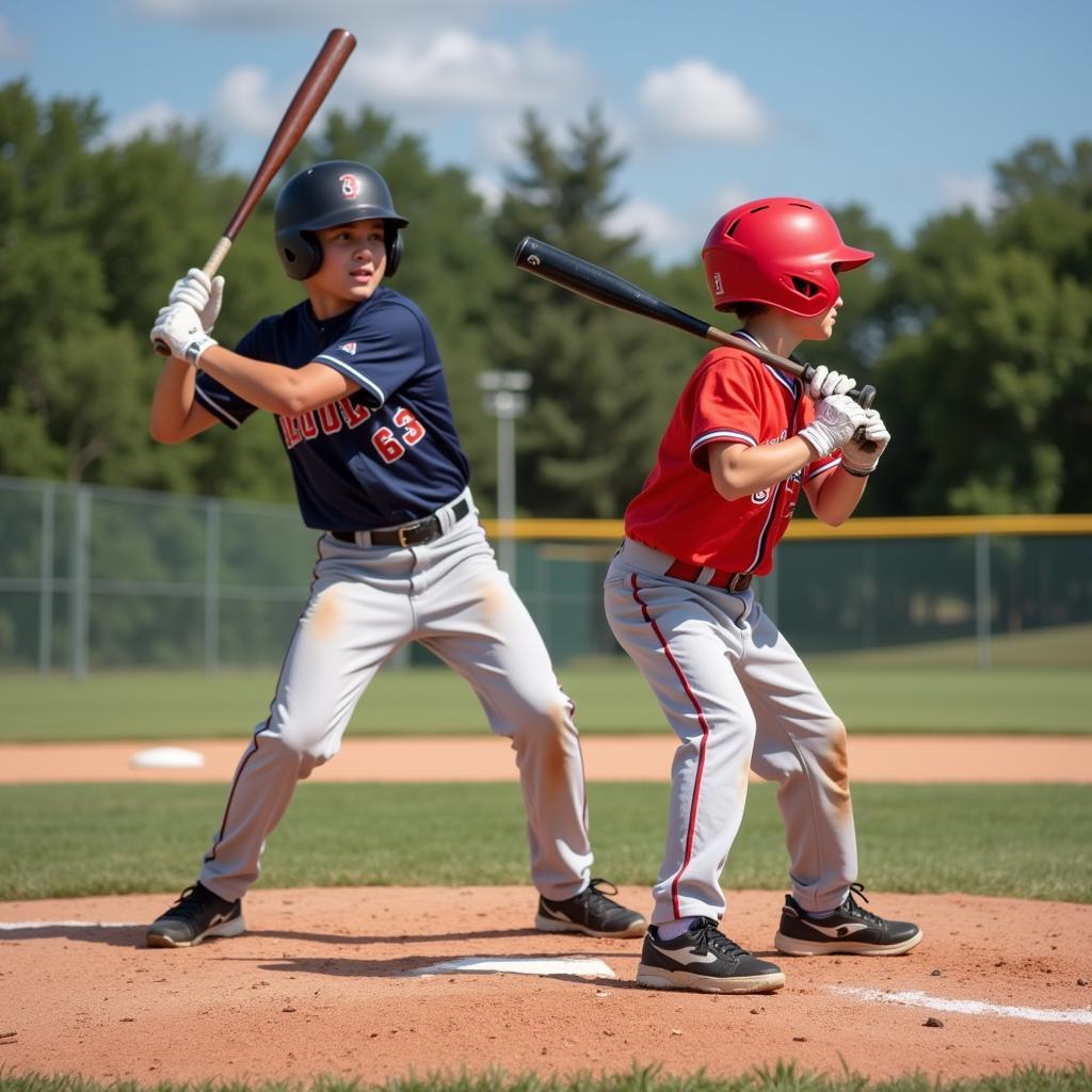 Young baseball player hitting off a tee