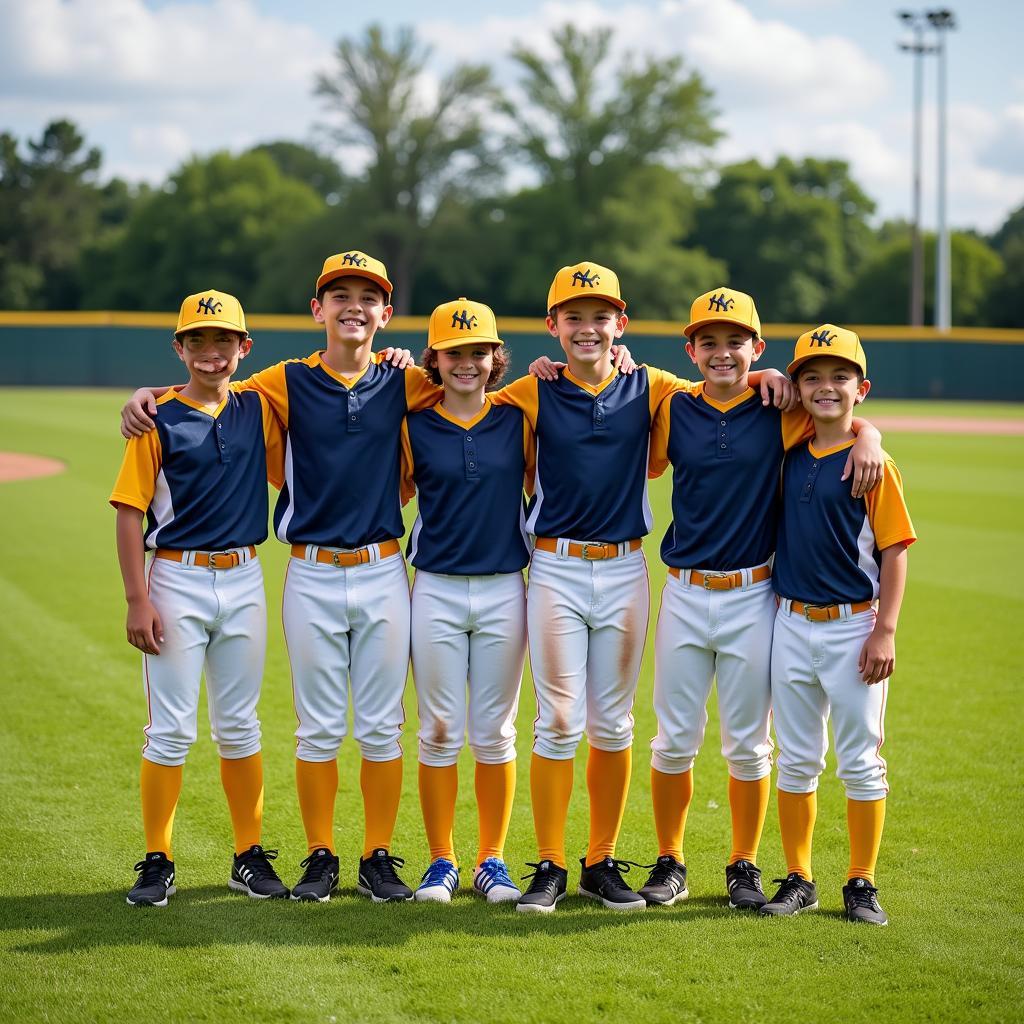 Youth baseball team sporting matching gold socks