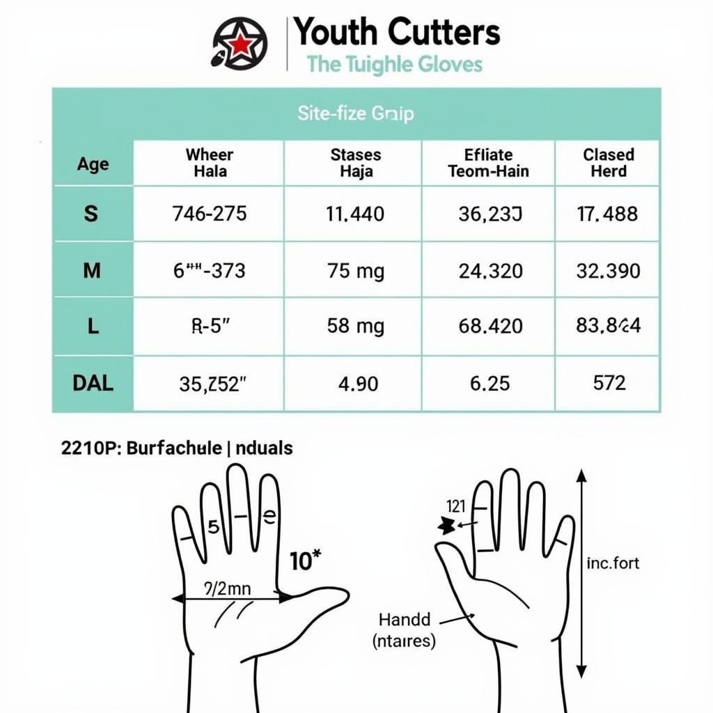 Youth Cutters gloves size chart for young athletes