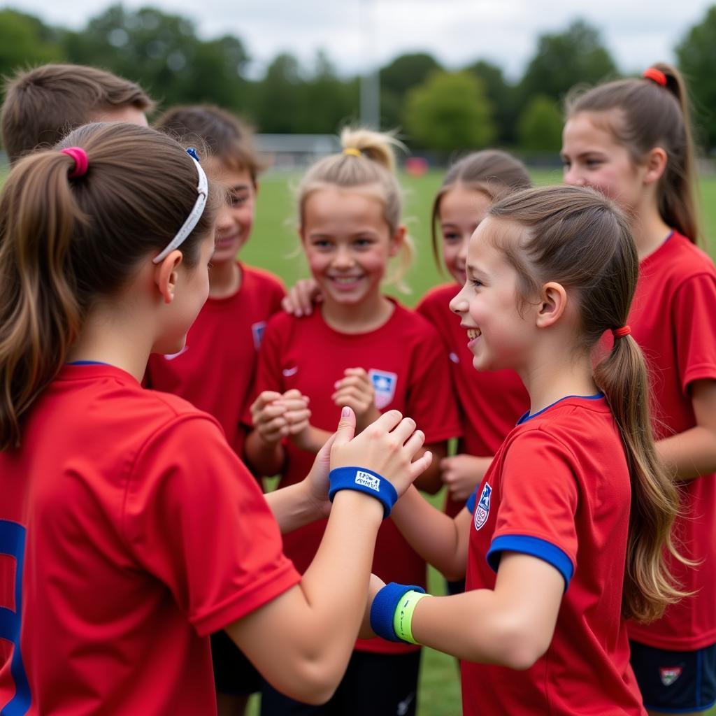 Youth Flag Football Team Using Play Wristbands