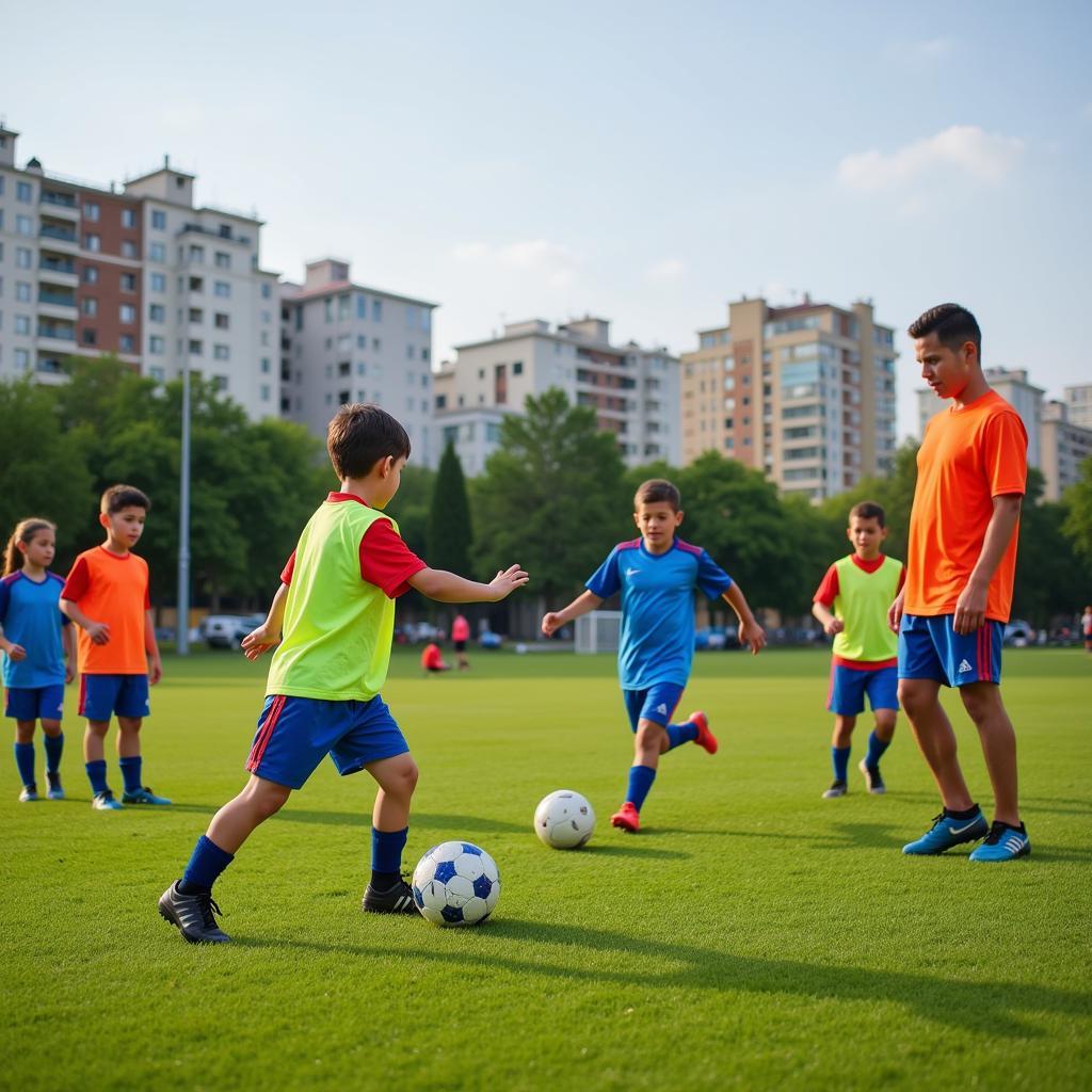 Youth football training session focused on spatial awareness