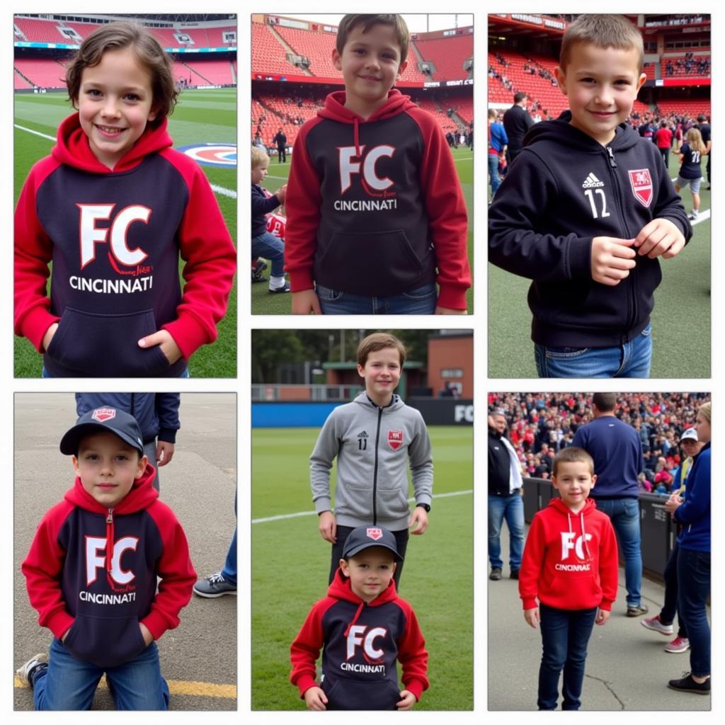 Kids proudly wearing FC Cincinnati hoodies.