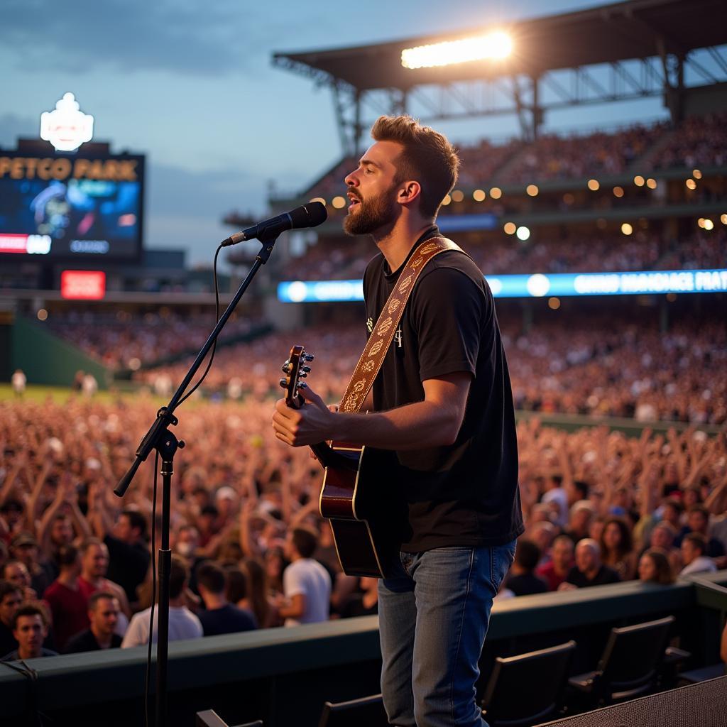 Zach Bryan performing on stage at Petco Park