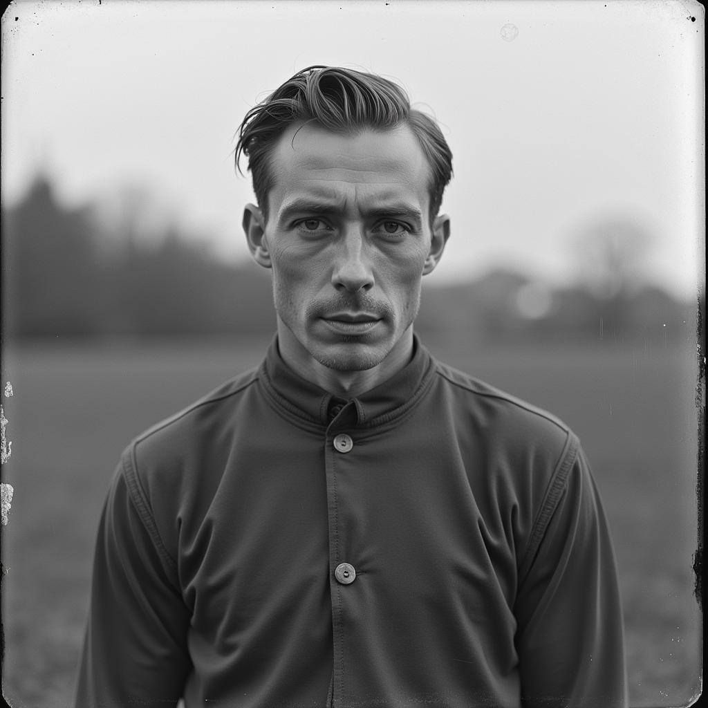 Portrait of a 1928 Footballer: A close-up of a football player from 1928, highlighting the era's attire and equipment.