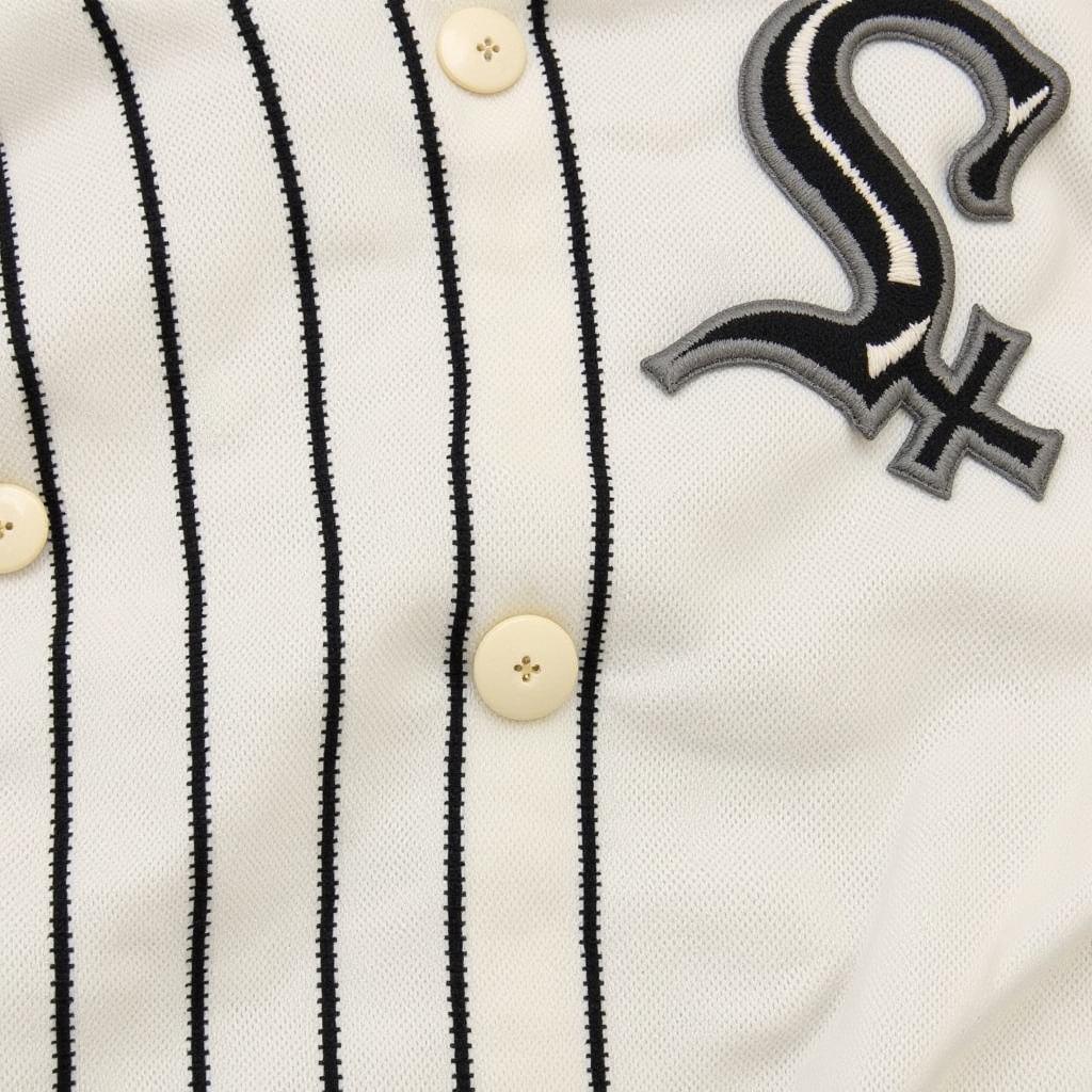 Close-up of stitching and tags on a 1959 White Sox jersey