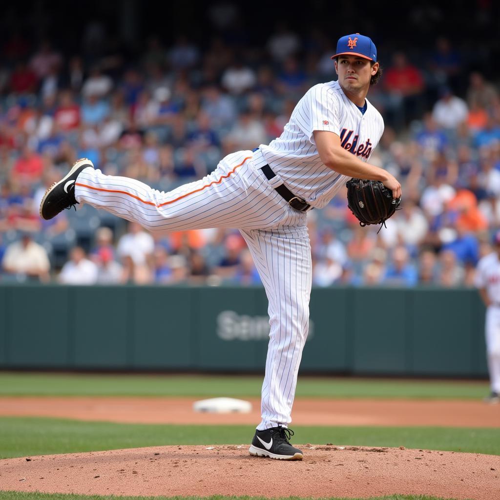 Craig Swan pitching for the 1980 Mets