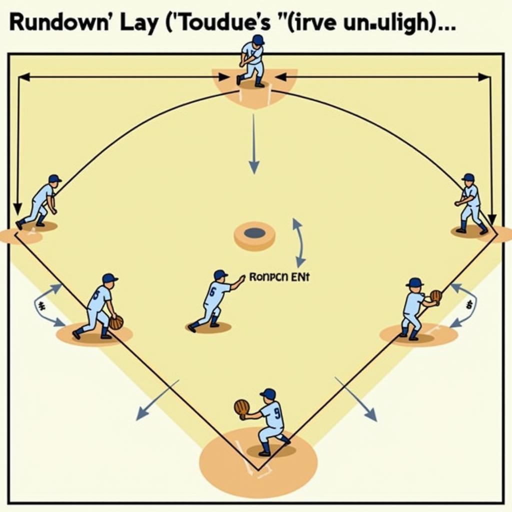 Baseball rundown play between first and second base