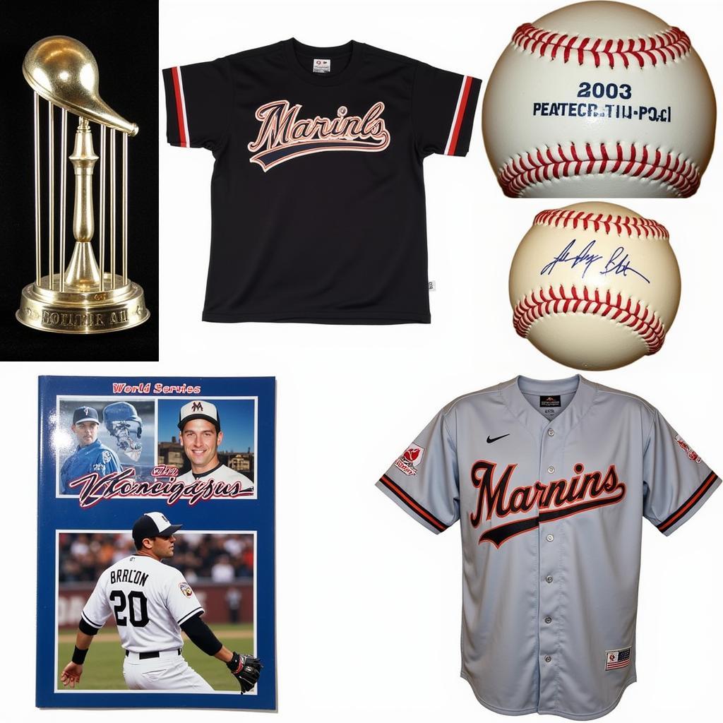 A Collection of 2003 Marlins World Series Memorabilia Including a Signed Baseball, a Championship Program, and a Game-Worn Jersey