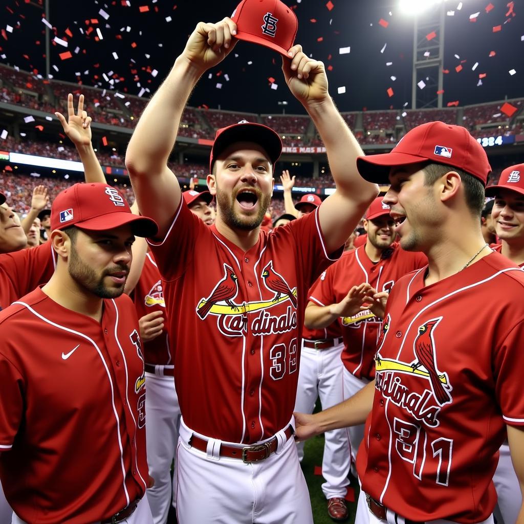 St. Louis Cardinals Celebrating with the 2011 World Series Hats