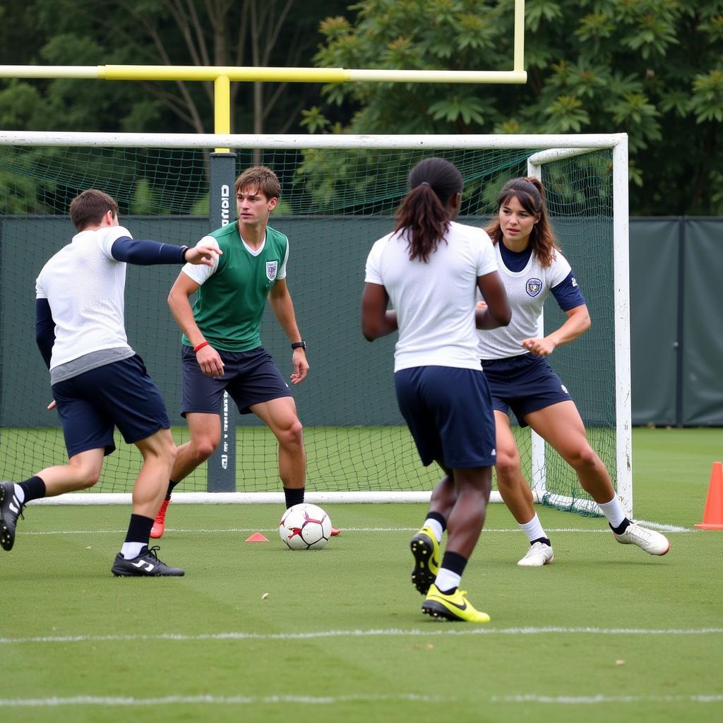 Football players training in a 25.5 cage