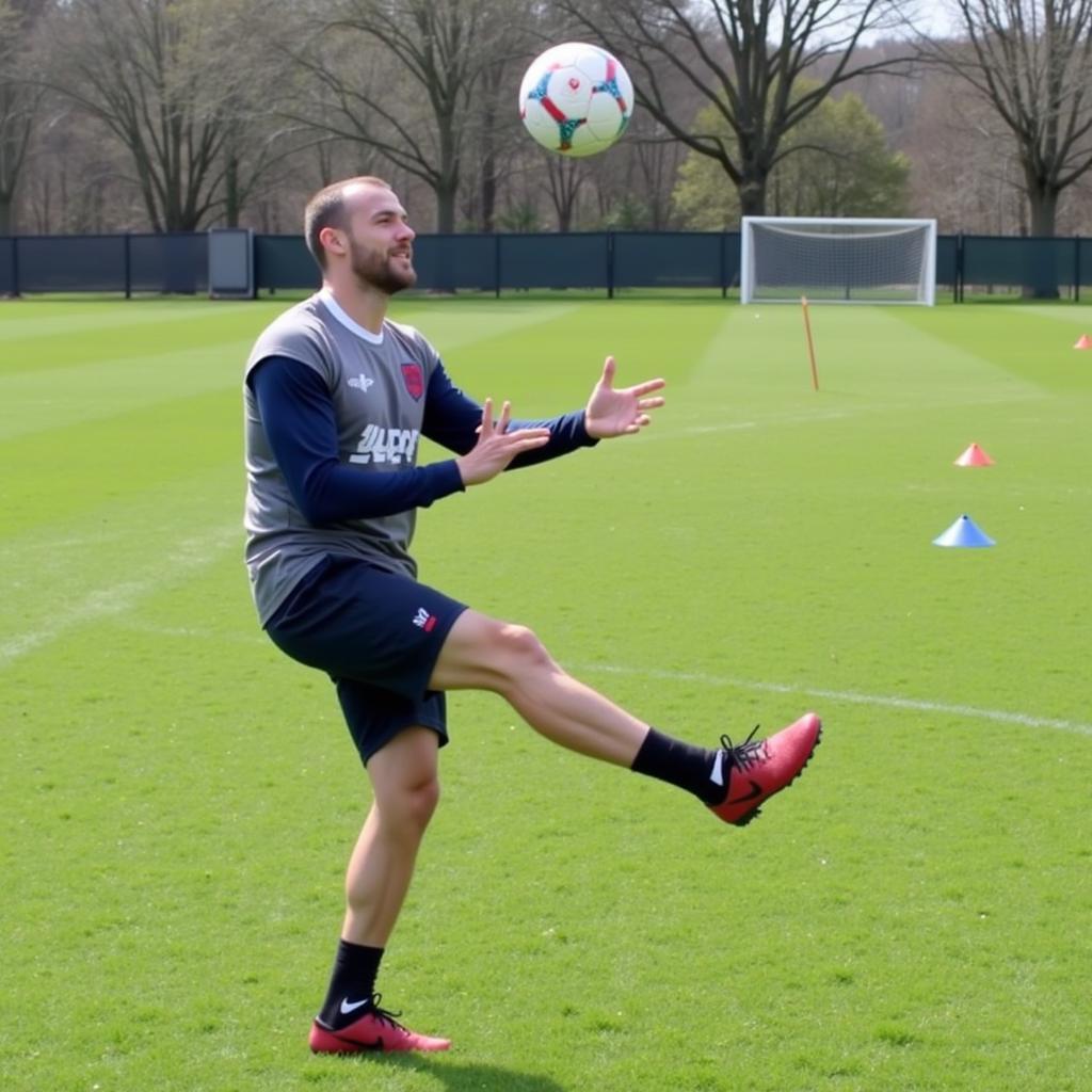 Football Player Practicing First Touch Drill for Quick Ball Control