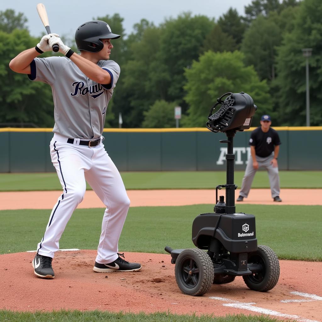 Batting practice using a 3-wheeled pitching machine