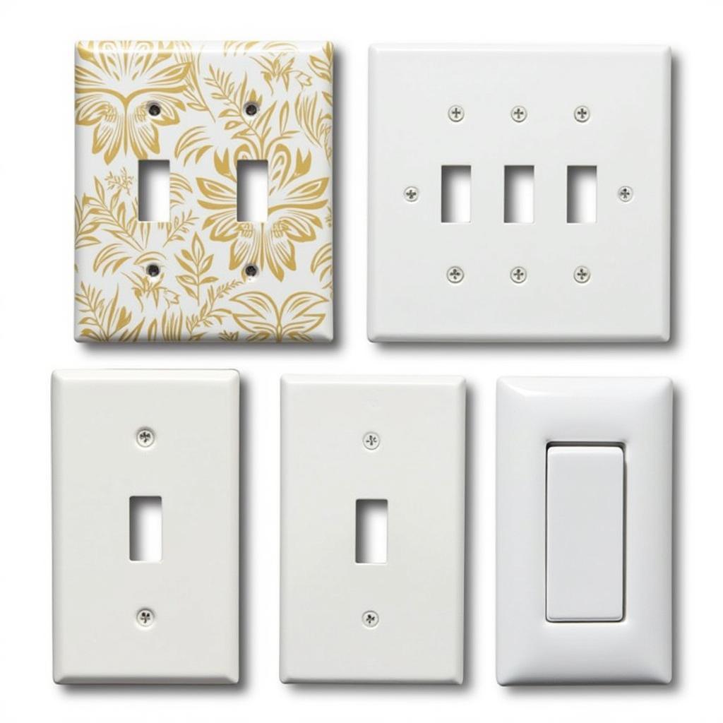 Different styles of 4 rocker switch plates including decorative and standard options.