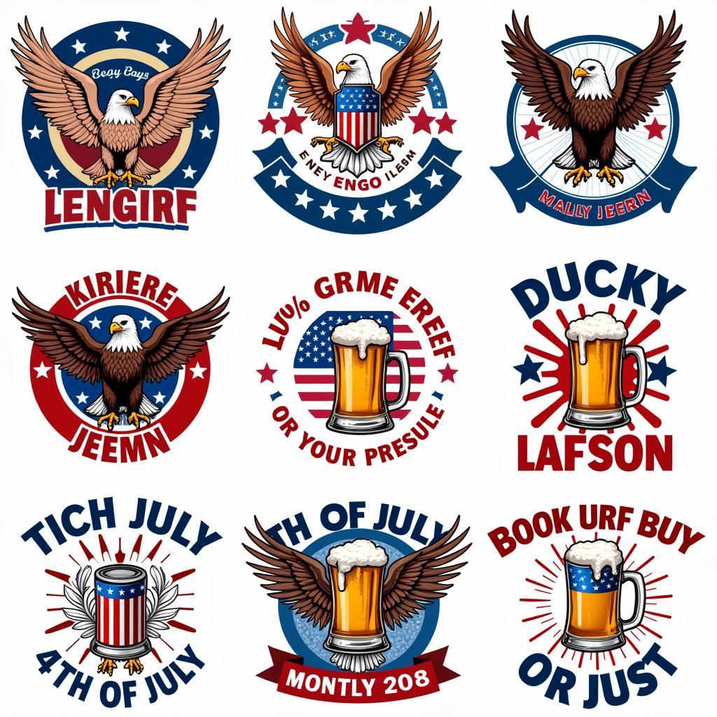 Variety of 4th of July beer shirt designs showcasing patriotic themes and beer-related graphics.