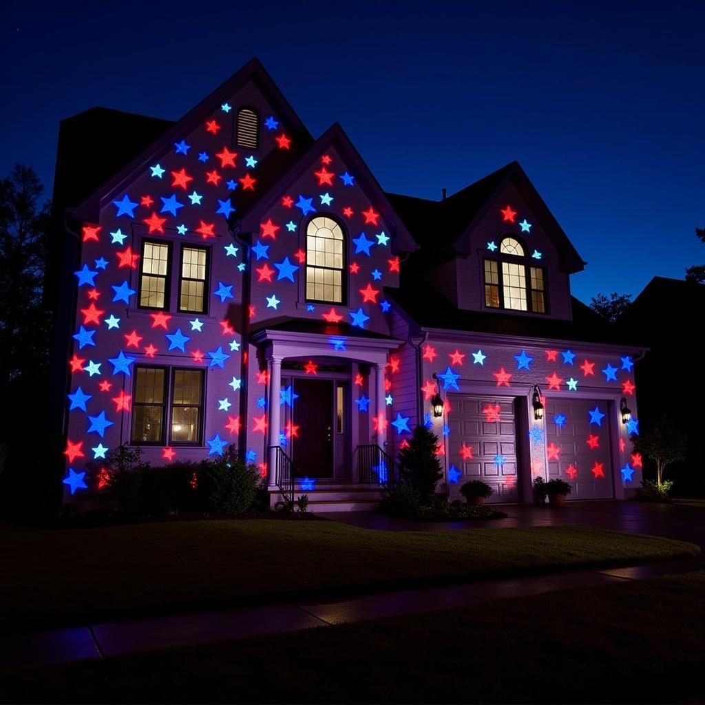 4th of July Laser Light Projector Display on a House