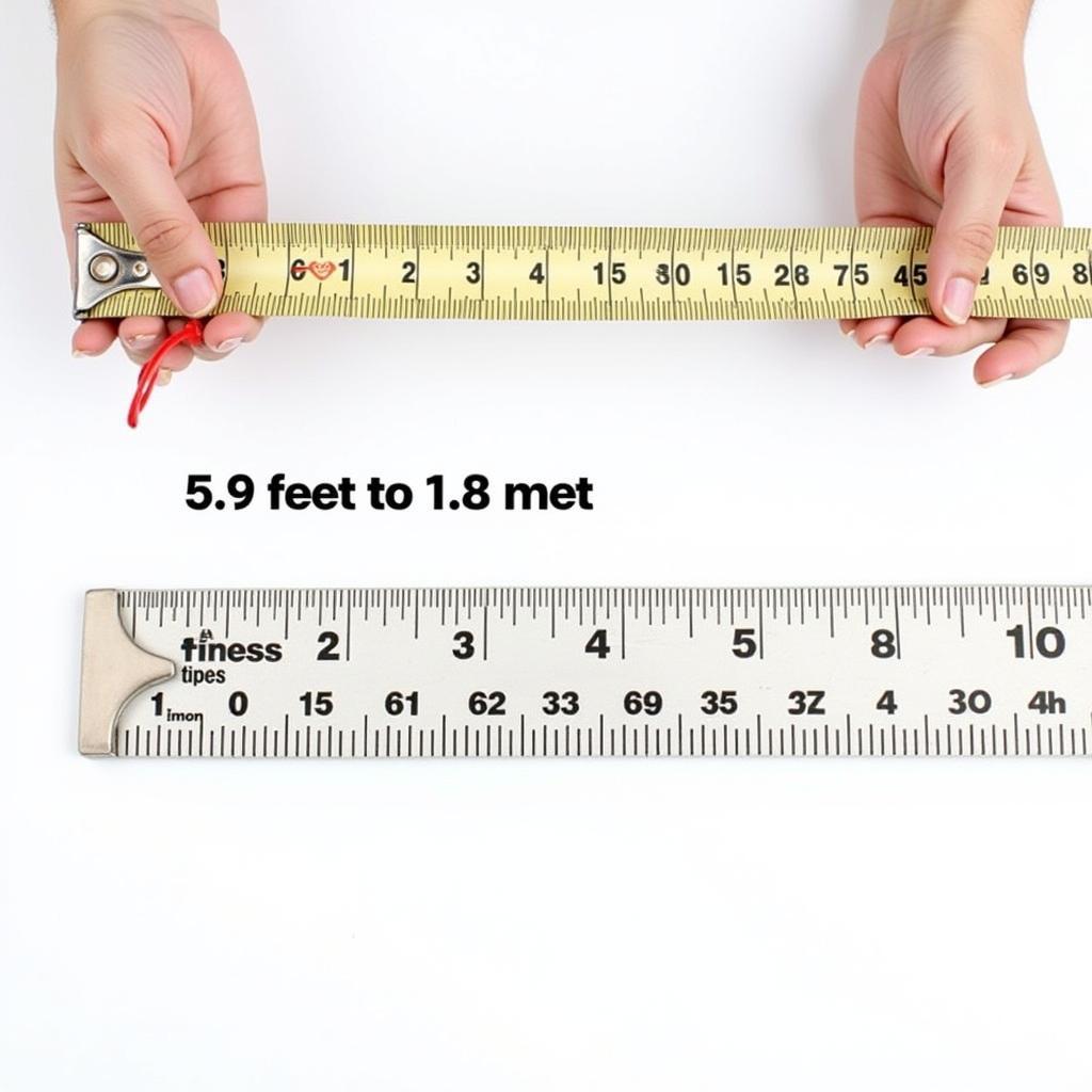 Illustration of 5.9 feet to meters conversion