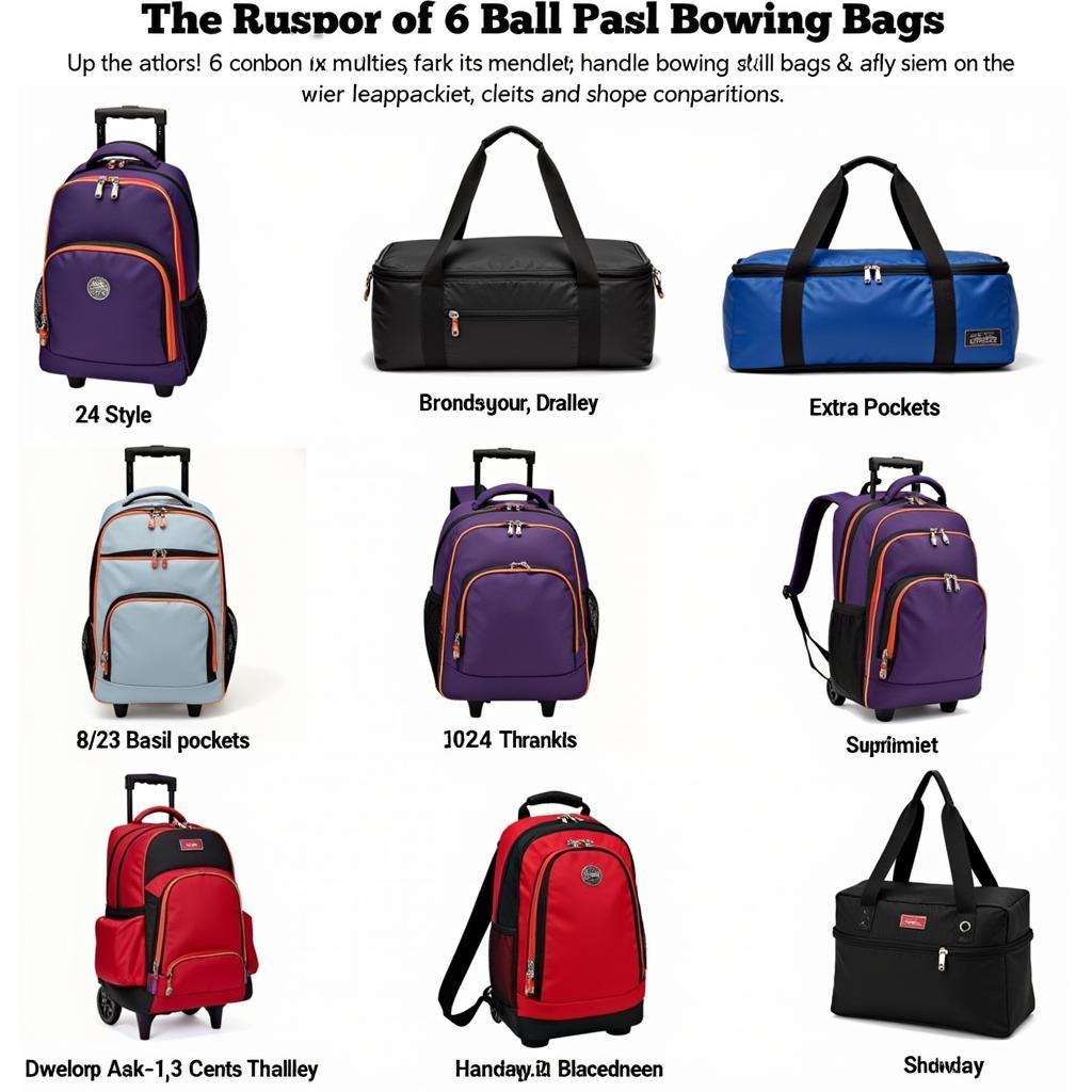 Various 6-ball bowling bags showcasing different designs and features.