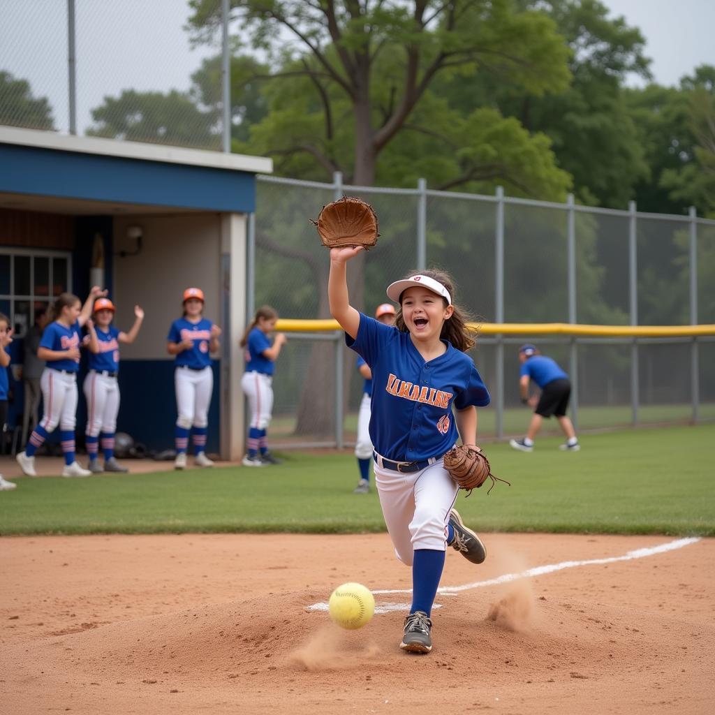 8u Softball Pitcher Celebrating a Strikeout