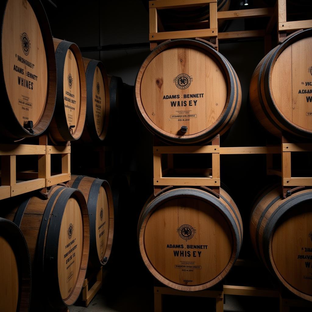 Adams Bennett Barrels in a Whiskey Warehouse