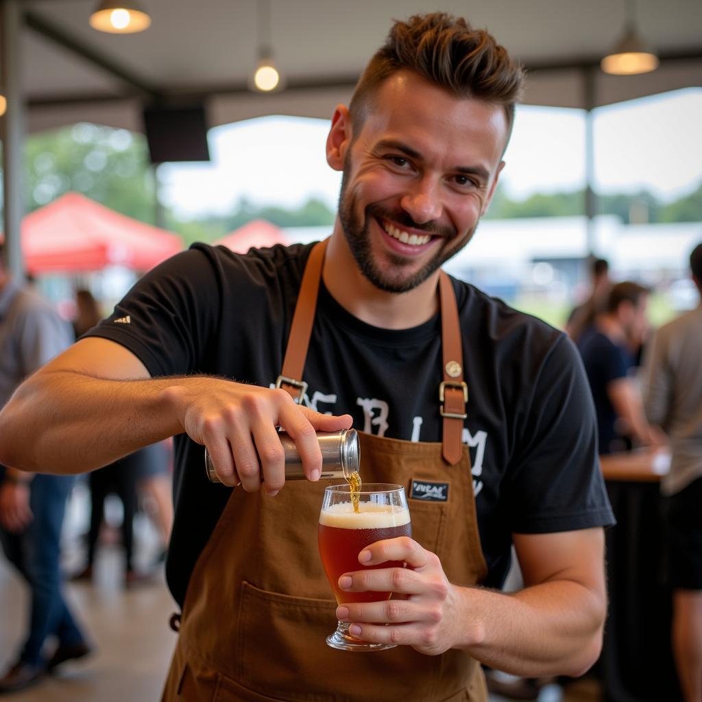 A brewer expertly pouring a craft beer at the Albuquerque Beer Festival