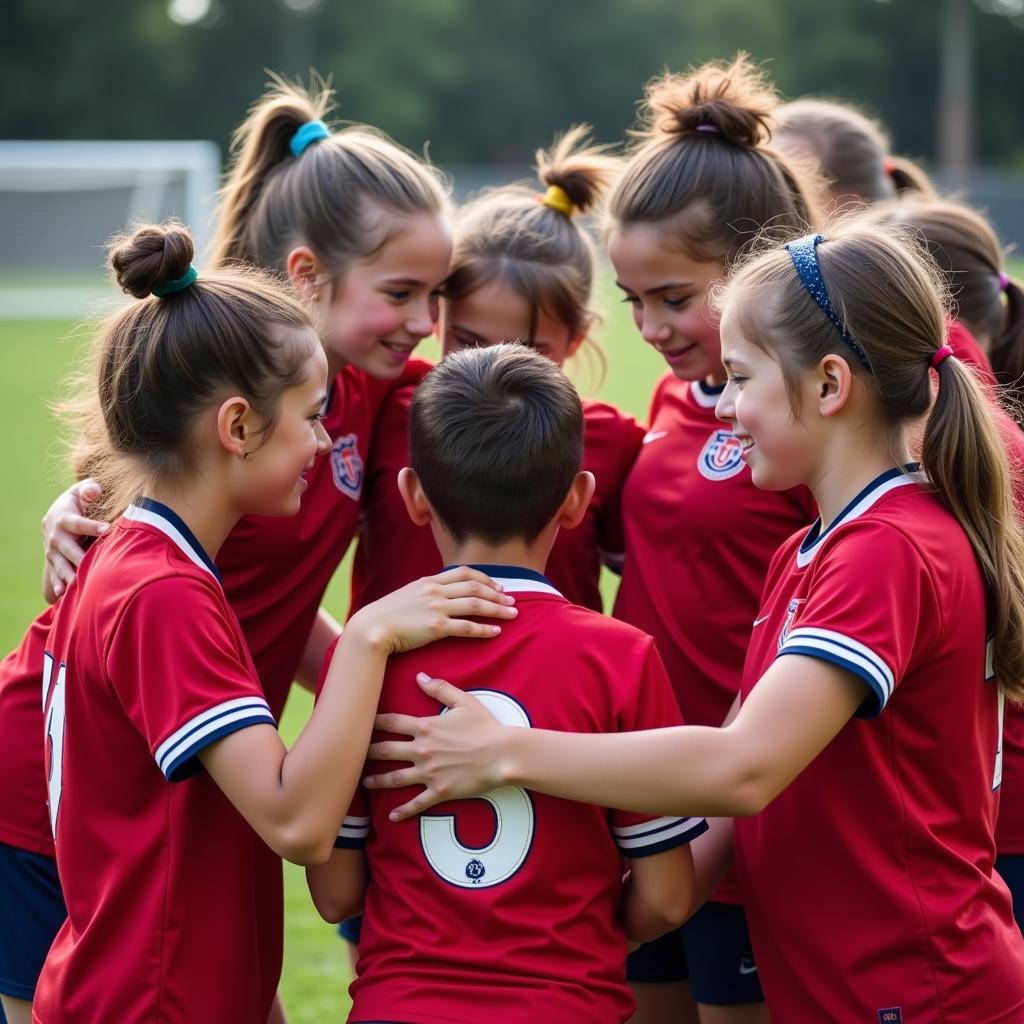 Team huddle at all out nationals, demonstrating teamwork and support.