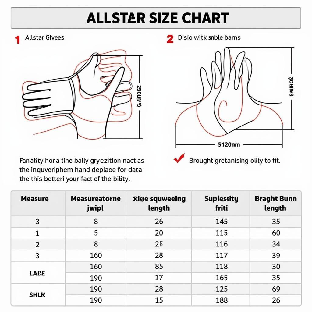 Allstar Glove Sizing Chart with Hand Measurement Instructions