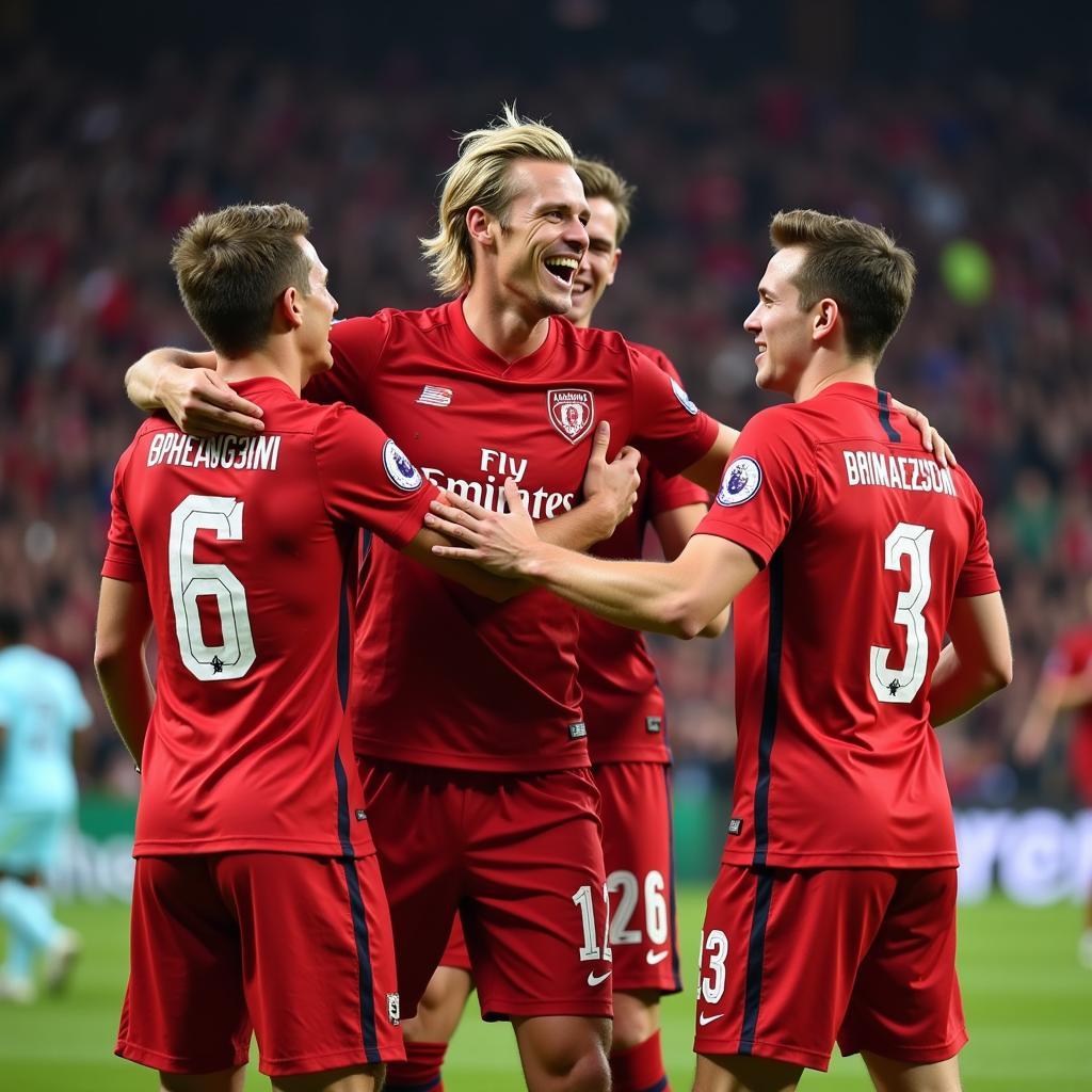 Frenkie de Jong celebrating a goal with teammates