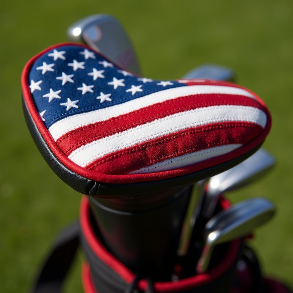 American Flag Head Cover on a Golf Bag