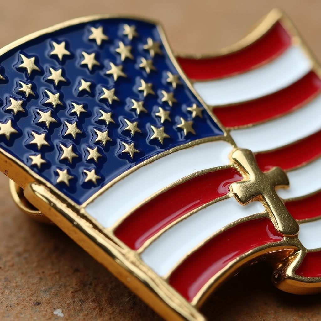 American Flag Pin with Cross Close-Up