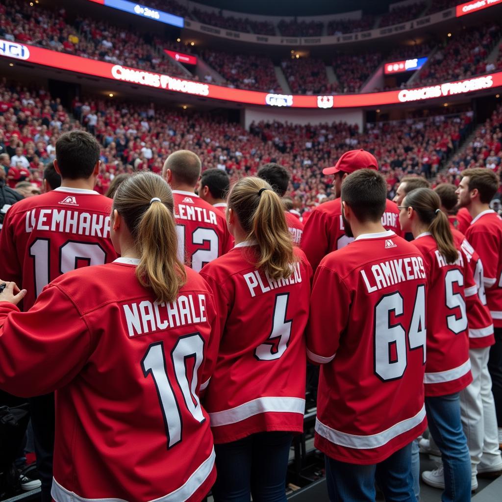 Fans Wearing Angels Hockey Jerseys at a Game