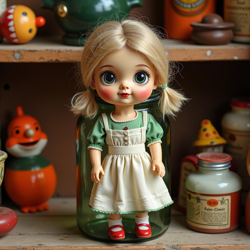 Antique pickle jar doll with a painted face