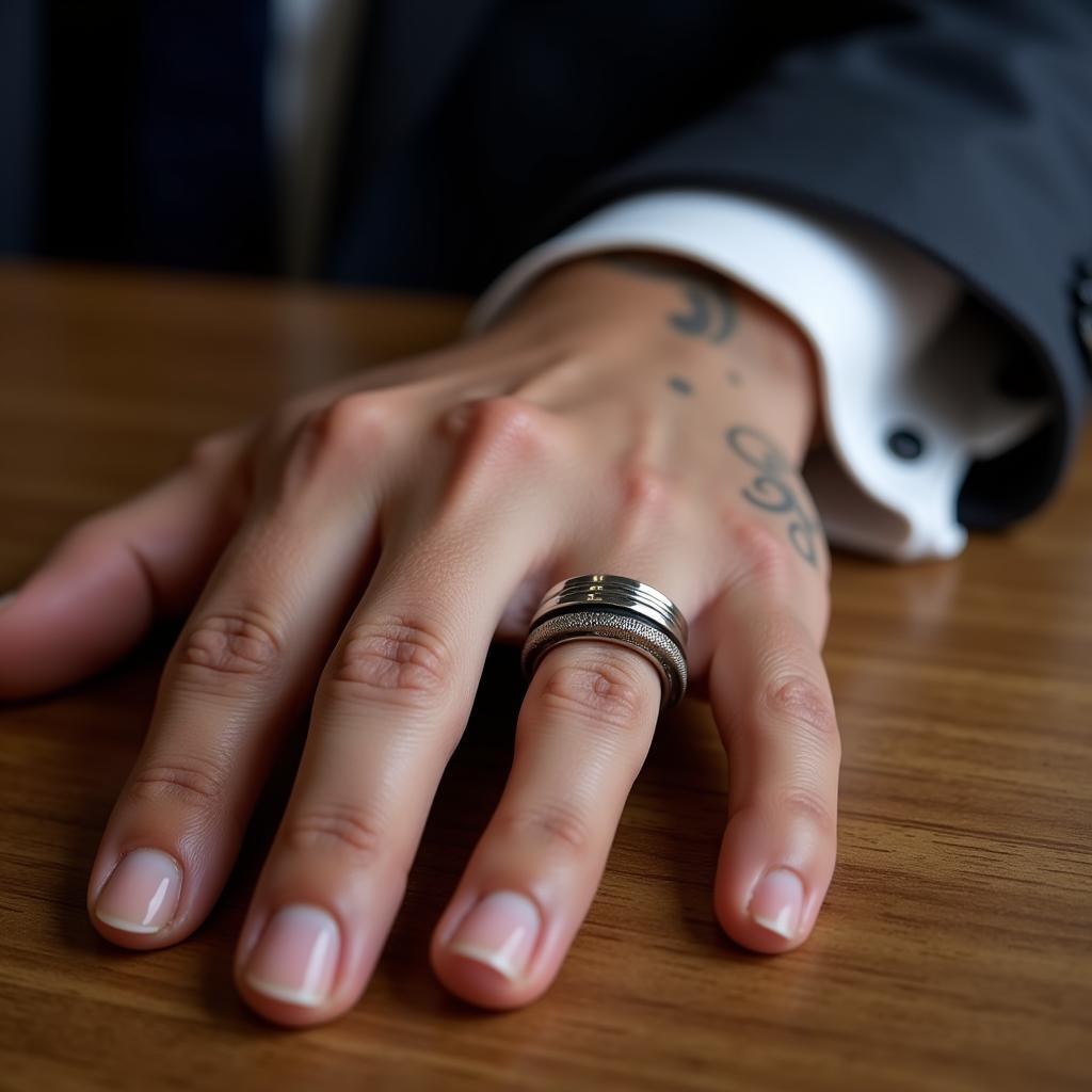 A man wearing a spinning anxiety ring