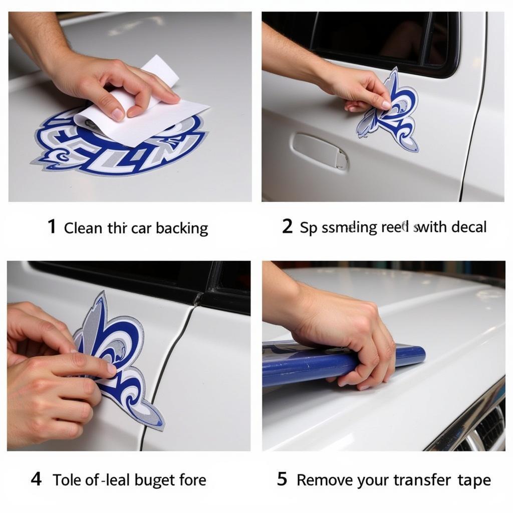 Step-by-step application of a baseball car decal.