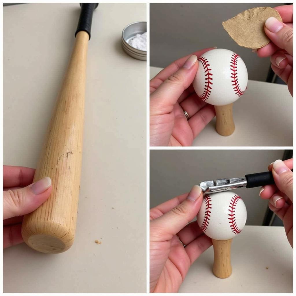 Step-by-step guide on applying a baseball knob decal to a bat.