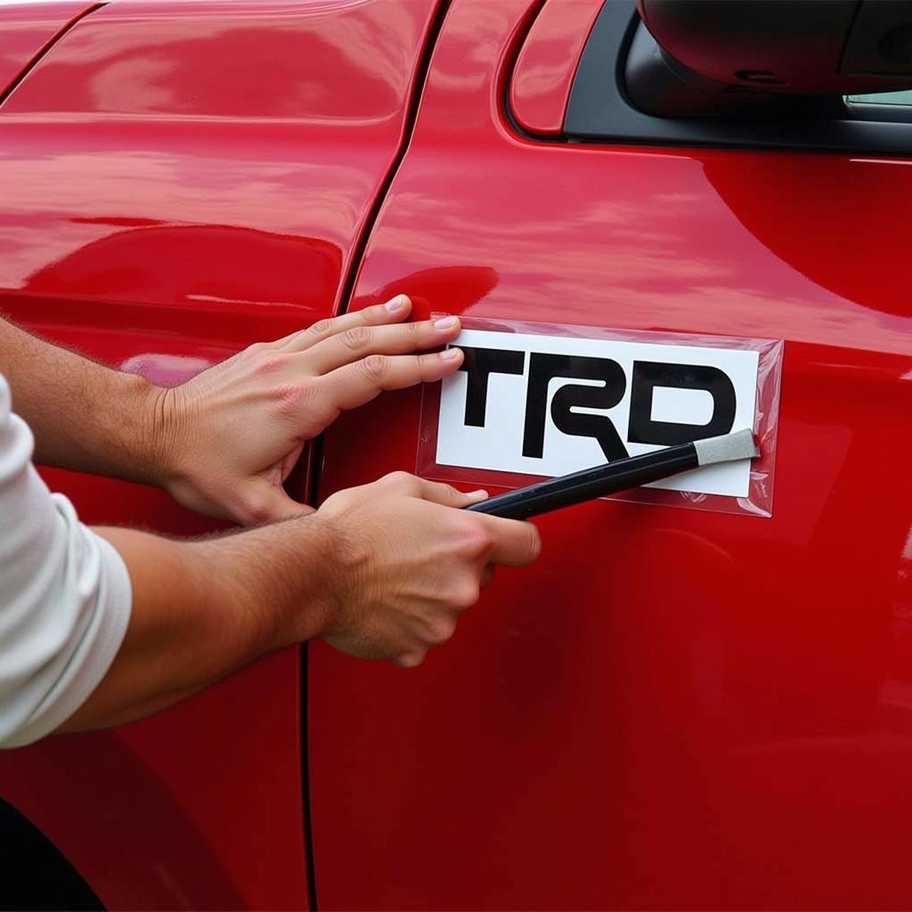 Applying TRD stickers to a Toyota Tundra