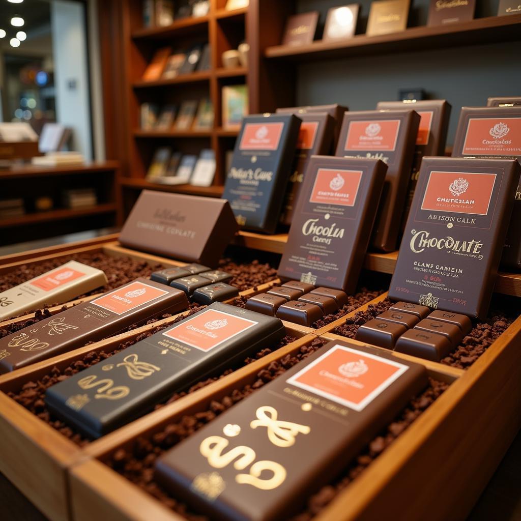 Artisan Chocolate Shop Display with Dat Chocolate Bars