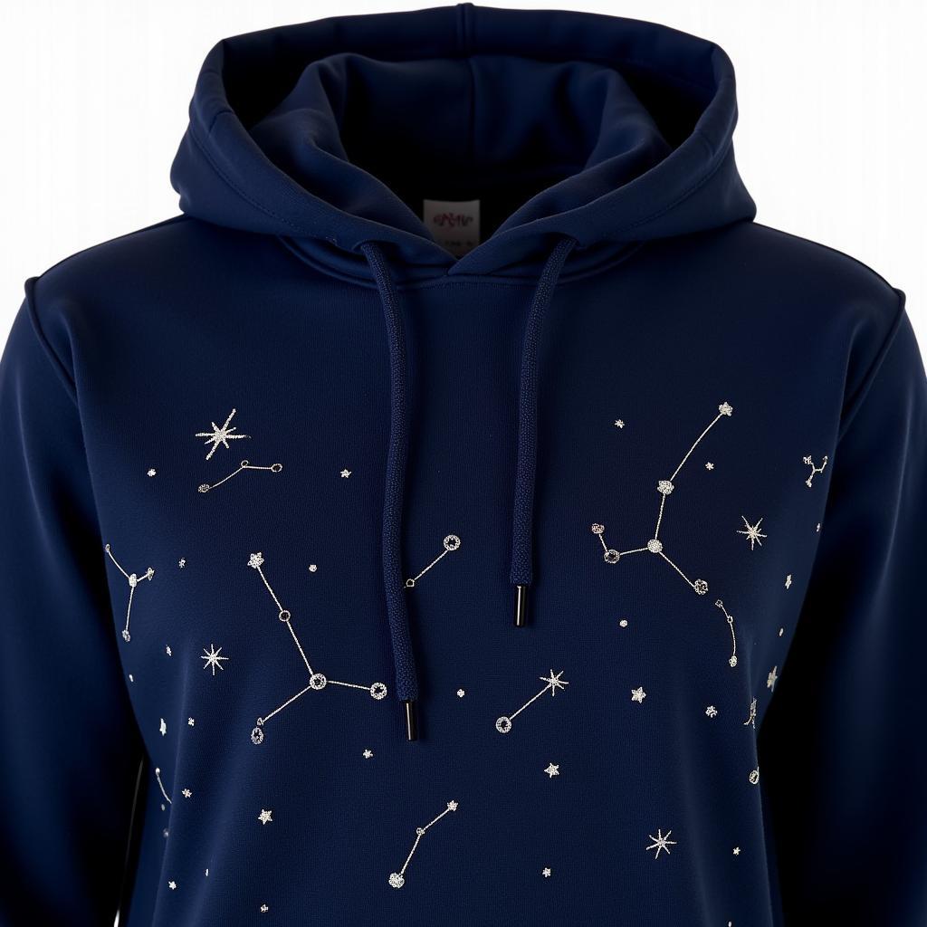 Close-up of an astro hoodie with detailed star and constellation embroidery