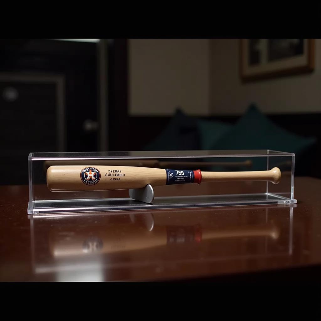 Astros mini bat displayed in a protective case