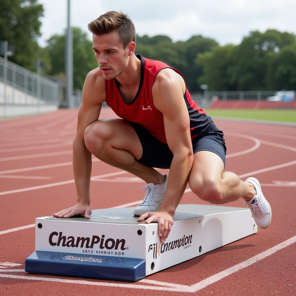 Athlete Using Champion Sports Olympic Starting Block in Set Position