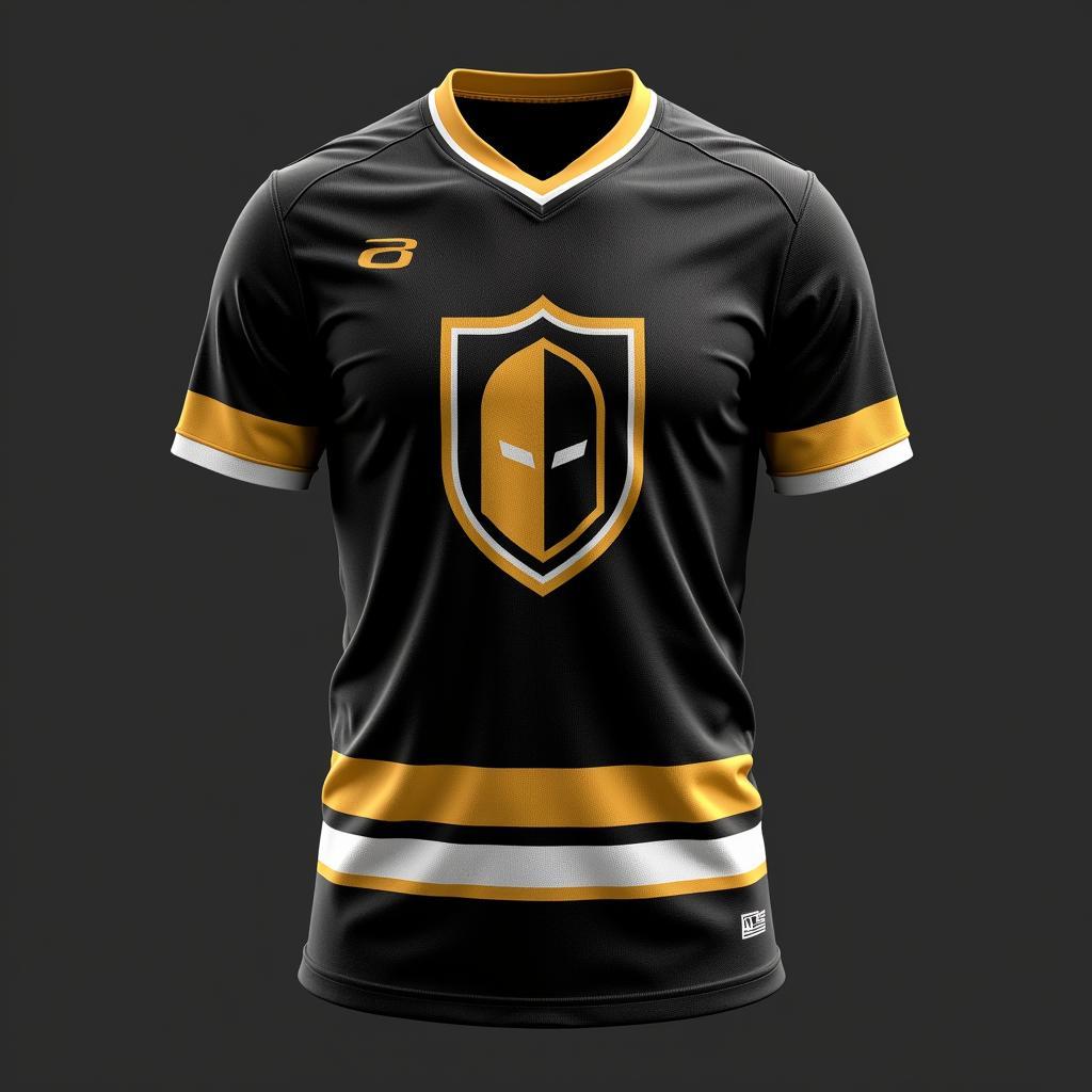 Atlanta Knights Home Jersey - A classic black jersey with gold and white trim, featuring the iconic knight's helmet logo.