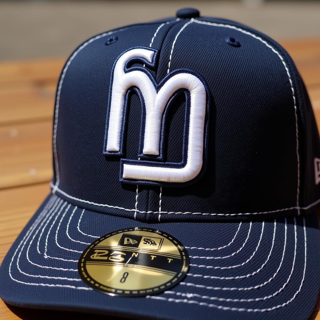 Close-up image highlighting the details of an authentic Mexico Padres hat, showing the quality stitching, the official MLB logo, and the material used.