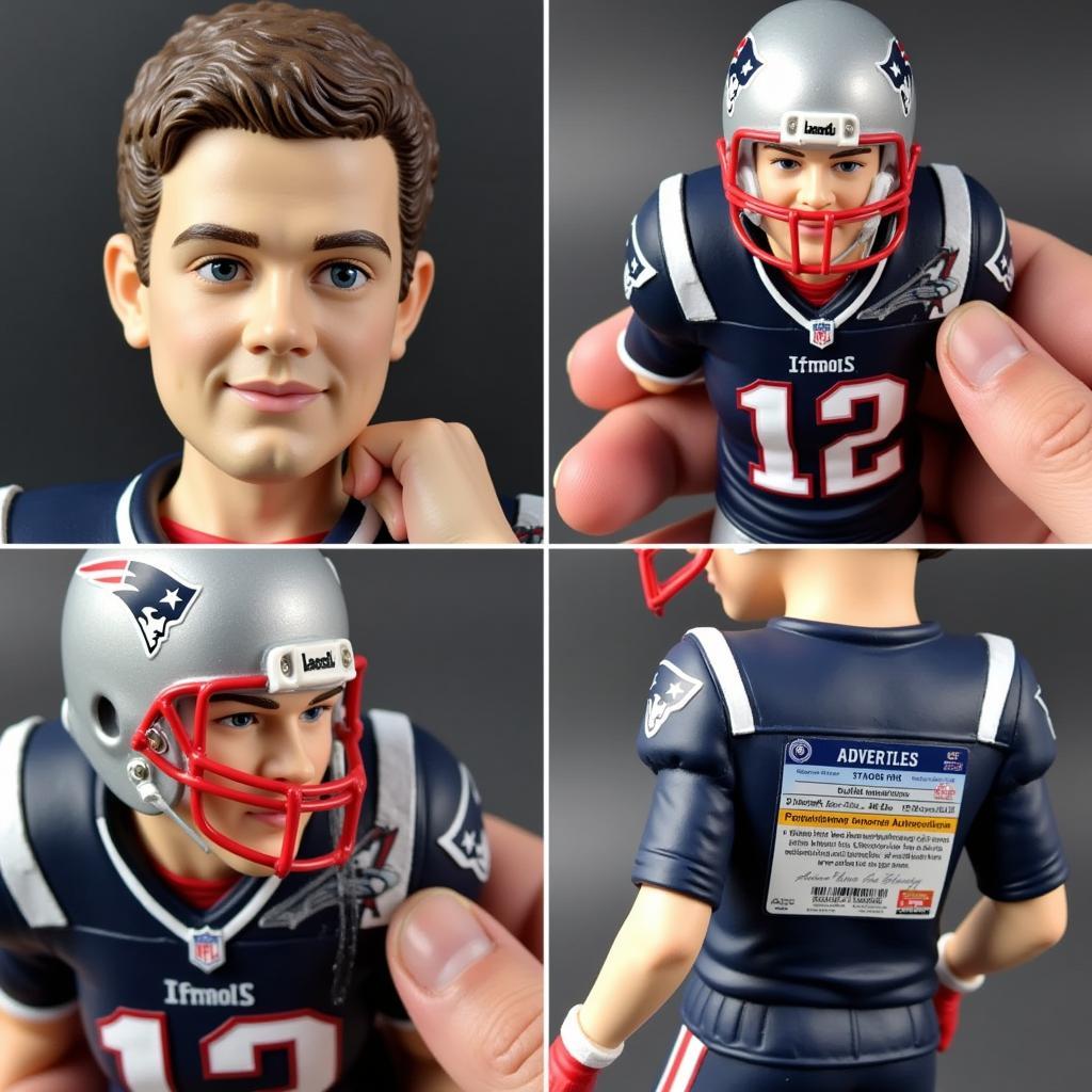 Close-up of an authentic New England Patriots bobblehead, highlighting the quality and details.